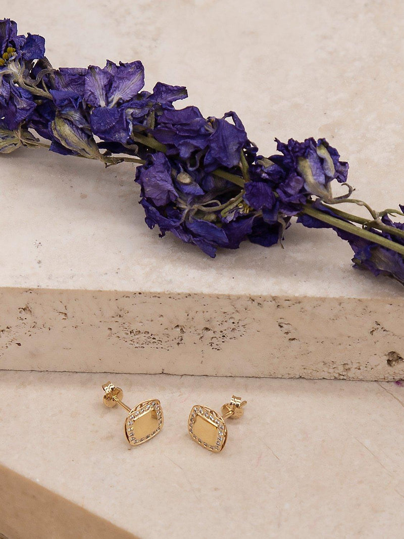 IBB 9ct gold cubic zirconia square stud earrings, UK version