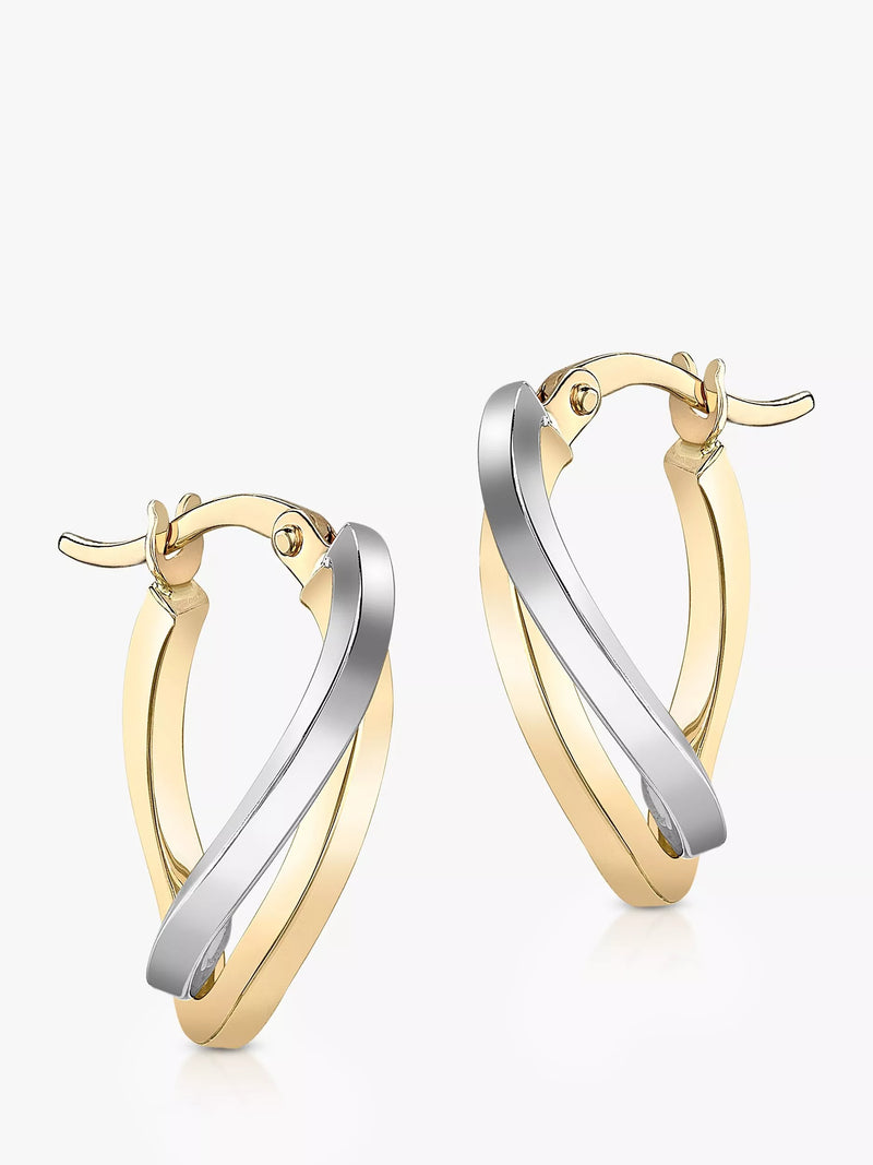 IBB 9ct yellow and white gold wave hoop earrings - British product