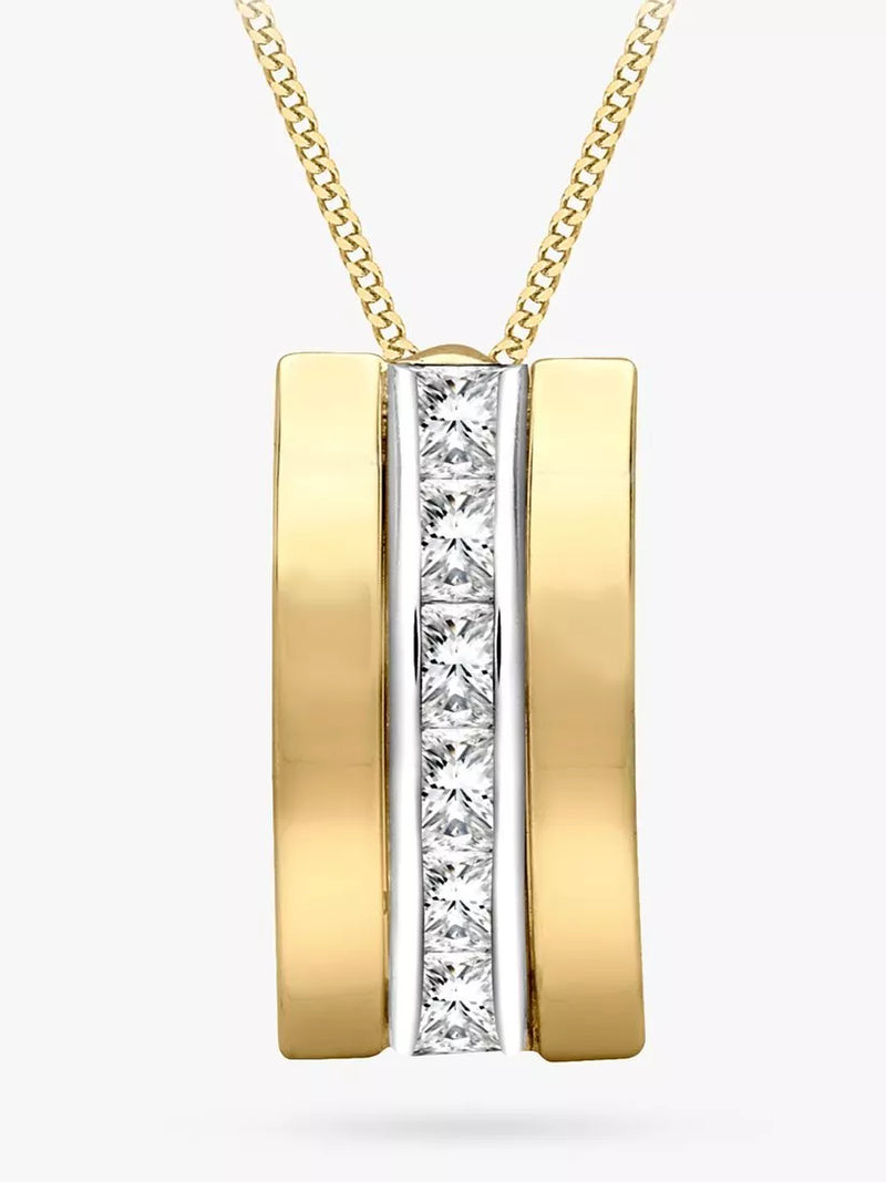 IBB 9ct gold cubic zirconia curved pendant necklace, imported from the UK