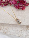 IBB 9ct gold cubic zirconia curved pendant necklace, imported from the UK