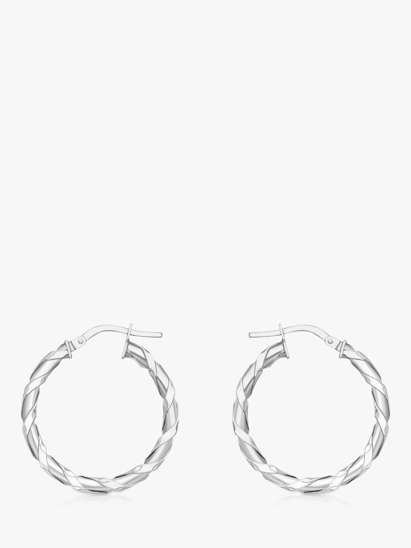 IBB 9ct white gold twist hoop earrings 2.5cm diameter, imported from the UK