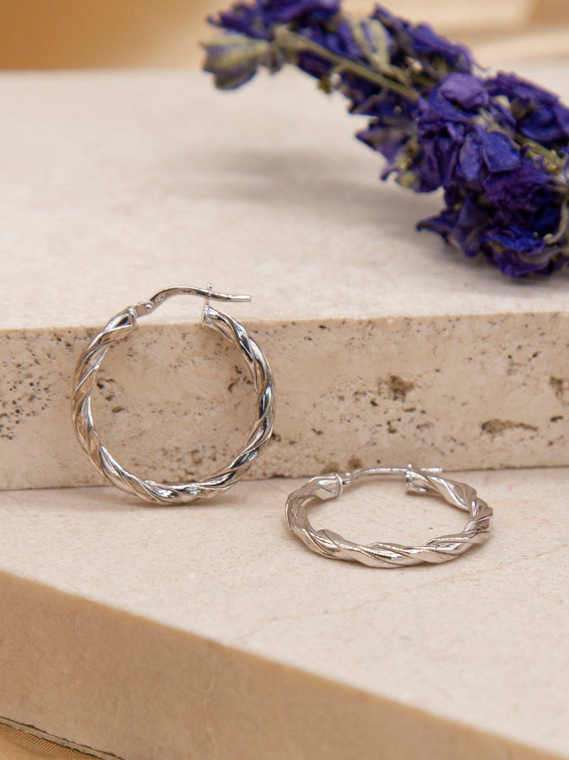 IBB 9ct white gold twist hoop earrings 2.5cm diameter, imported from the UK