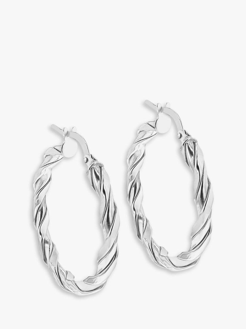 IBB 9ct white gold twist hoop earrings 2.5cm diameter, imported from the UK