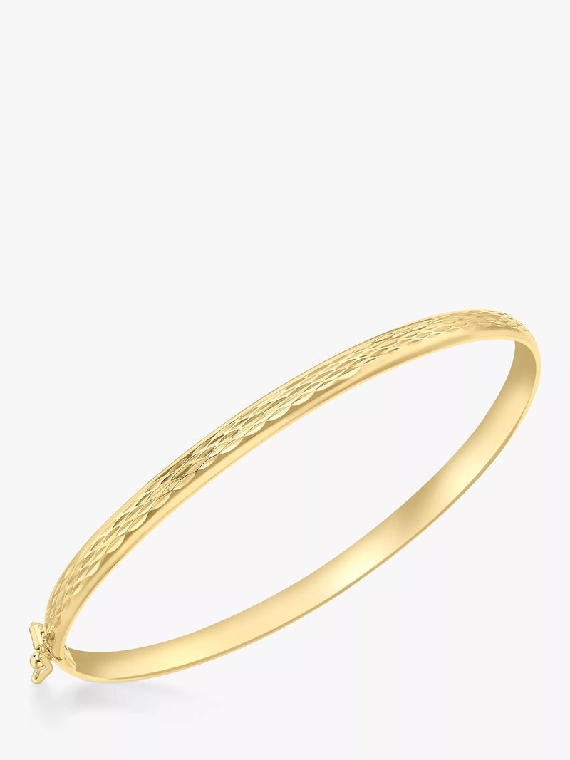 IBB 9ct gold diamond cut hinged bangle 6cm, UK version