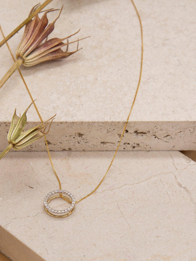 IBB 9ct gold circle pendant necklace with cubic zirconia, UK version