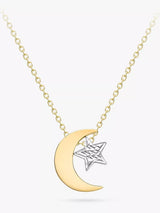 John Lewis IBB 9ct Yellow and White Gold Moon and Textured Star Pendant Necklace 45cm- Buy online at McGrocer