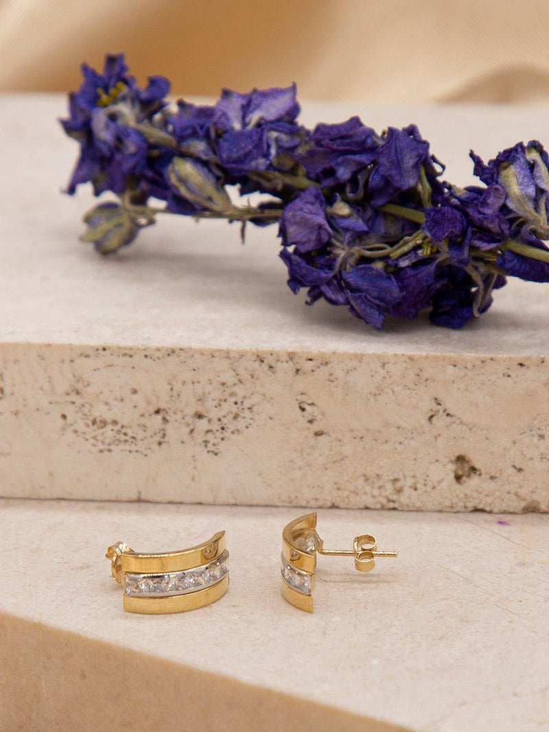 IBB cubic zirconia curved stud earrings gold plated, UK version