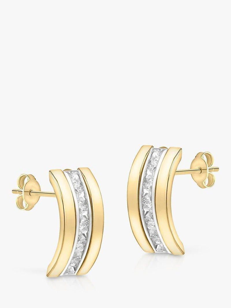 IBB cubic zirconia curved stud earrings gold plated, UK version