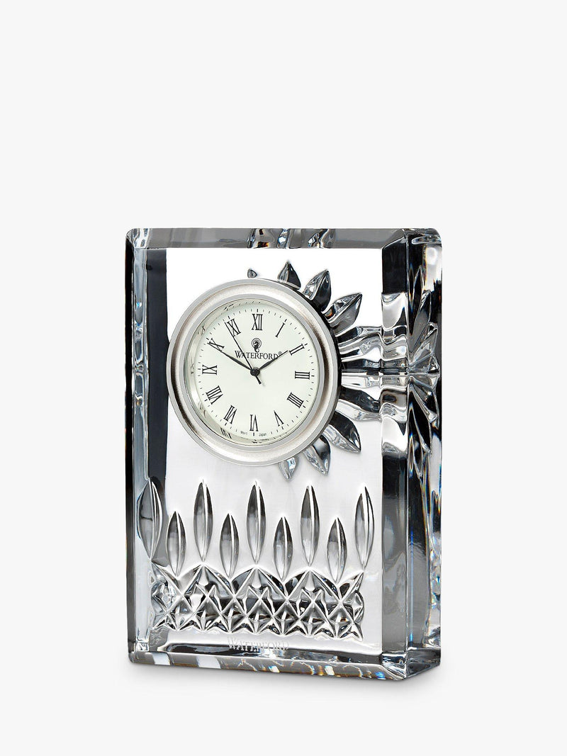 Small Cut Glass Mantel Clock with Crystal Lismore Pattern and Roman Numerals