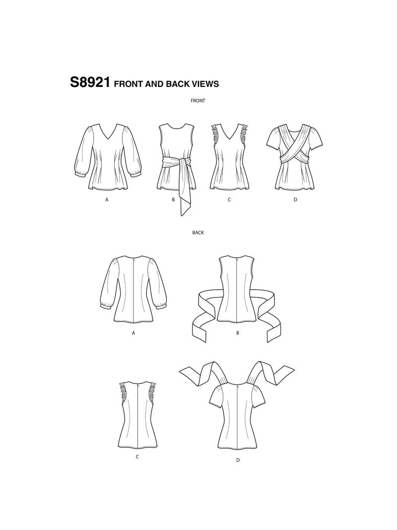 Simplicity sewing pattern women's darted top 8921, UK version