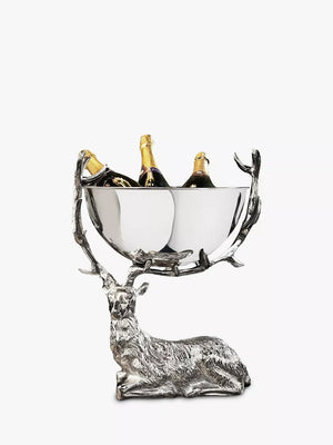 Stainless Steel Punch Bowl with Nickel-Plated Aluminium Stag Base