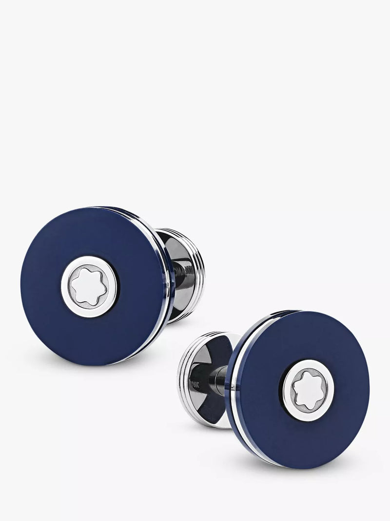 Montblanc PIX cufflinks in blue resin and stainless steel, imported from the UK