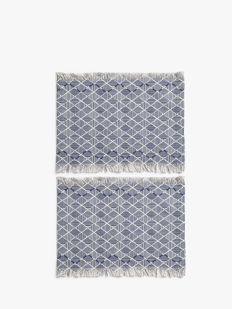 John Lewis geometric embroidered cotton placemats navy set of 2, UK version
