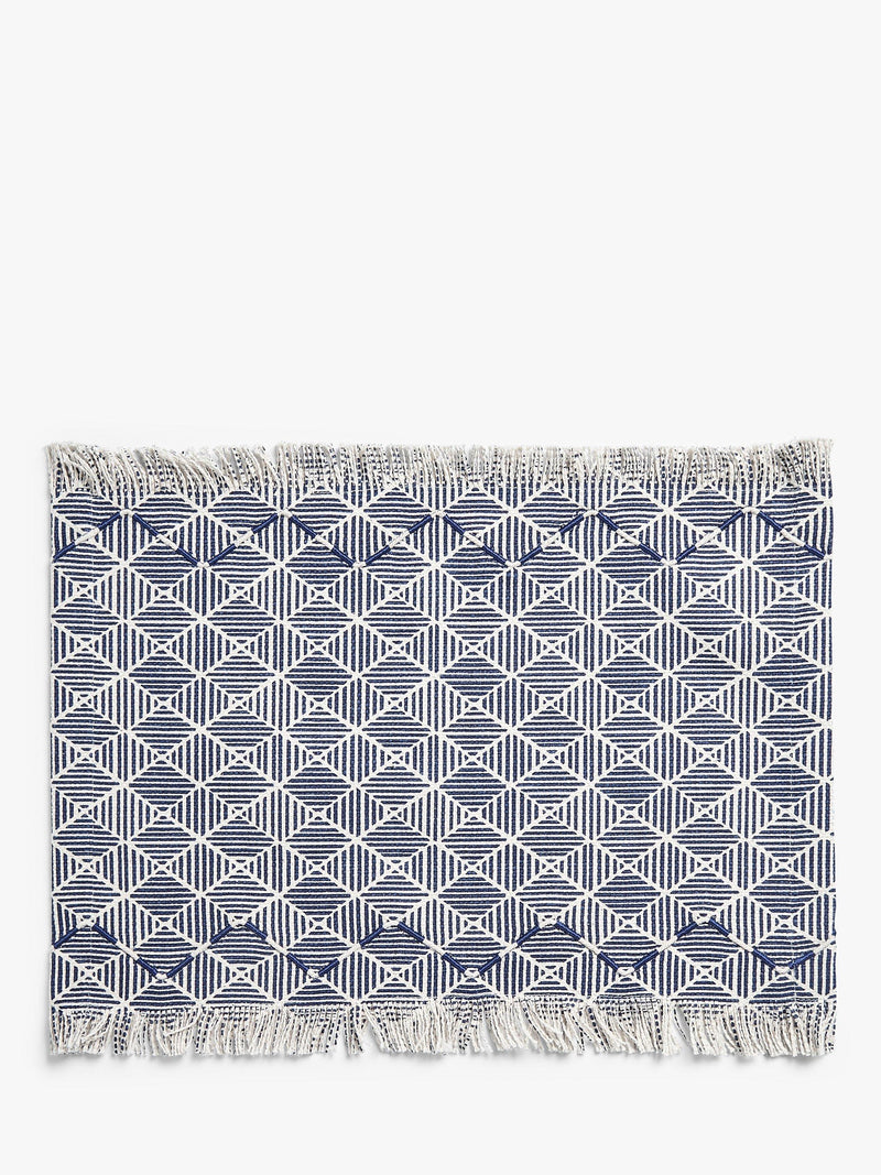 John Lewis geometric embroidered cotton placemats navy set of 2, UK version