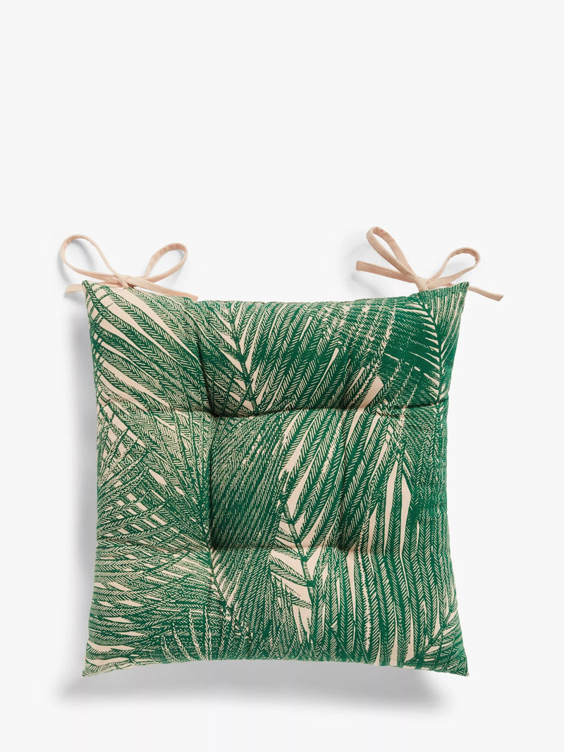 John Lewis green multi palm leaf seat pad 43x43cm, UK version