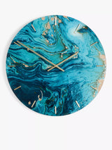 John Lewis John Lewis Marble-Effect Glass Analogue Wall Clock, Blue, 50cm- Buy online at McGrocer