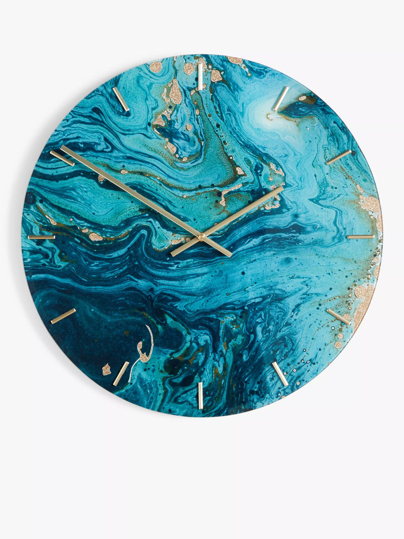 John Lewis marble-effect glass wall clock 50cm blue, UK version