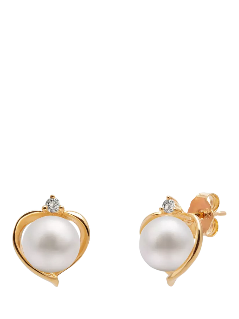 E.W Adams 9ct gold freshwater pearl and topaz heart stud earrings, UK version