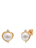 E.W Adams 9ct gold freshwater pearl and topaz heart stud earrings, UK version