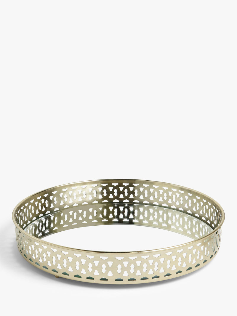 John Lewis round ornate border mirror tray gold 36cm, UK version