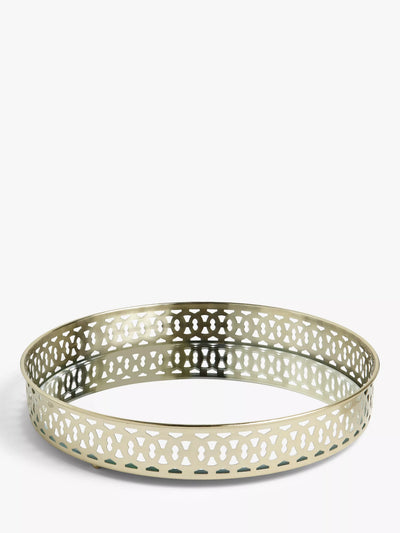 John Lewis John Lewis Round Ornate Border Mirror Tray Gold Serving Tray 36cm- Buy online at McGrocer
