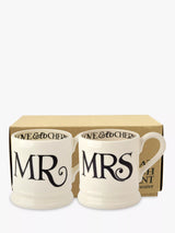 John Lewis Emma Bridgewater Black Toast Mr & Mrs Mugs Black/White Earthenware Mugs Set of 2 300ml- Buy online at McGrocer