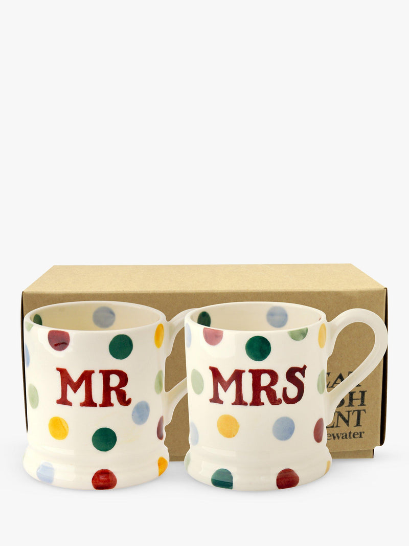Emma Bridgewater polka dot Mr & Mrs mugs set of 2 300ml - British product