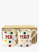 John Lewis Polka Dot Mr & Mrs Earthenware Mugs Set of 2 300ml- Buy online at McGrocer