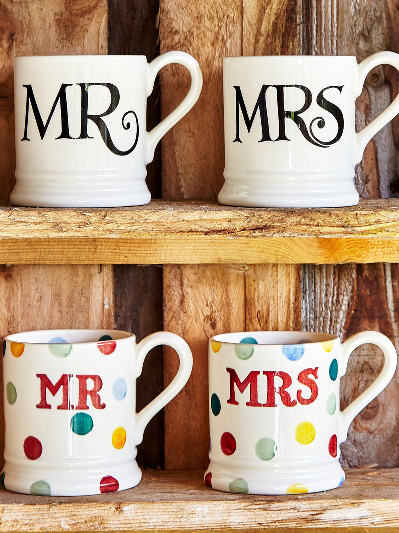 Emma Bridgewater polka dot Mr & Mrs mugs set of 2 300ml - British product
