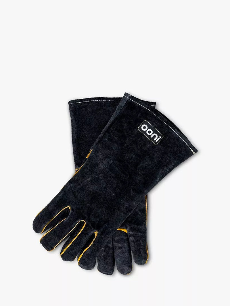 Ooni heat-resistant leather pizza oven and BBQ gloves, black, imported from the UK