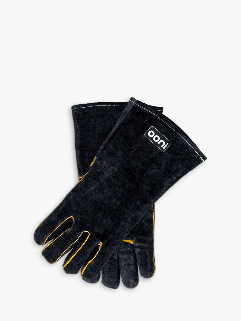 Ooni heat-resistant leather pizza oven and BBQ gloves, black, imported from the UK