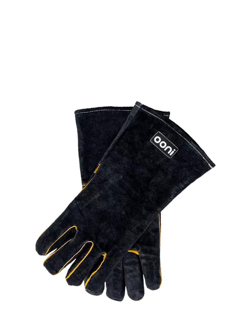 Ooni heat-resistant leather pizza oven and BBQ gloves, black, imported from the UK