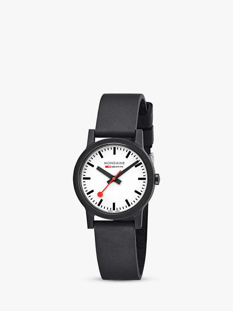 Mondaine Essence 32mm black rubber watch, imported from the UK