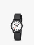 Mondaine Essence 32mm black rubber watch, imported from the UK