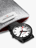 Mondaine Essence 32mm black rubber watch, imported from the UK