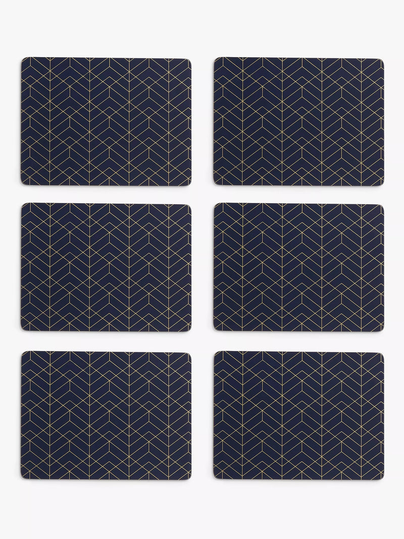 John Lewis Deco placemats set of 6 navy gold (British brand)