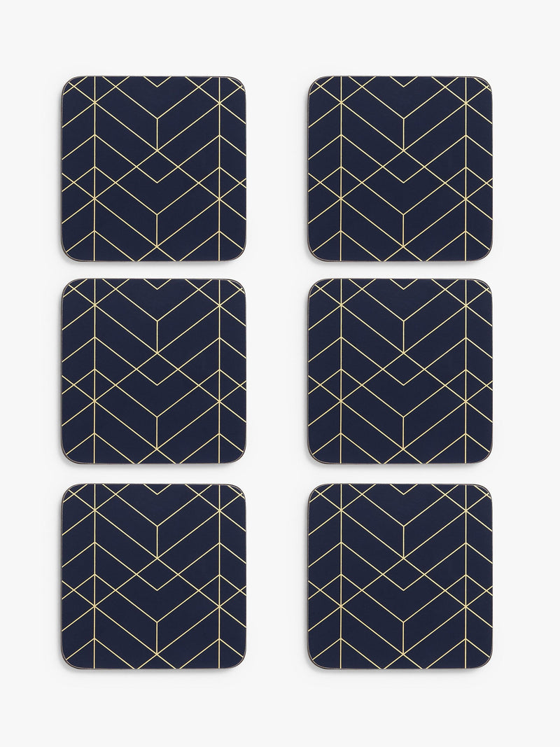 John Lewis navy gold coasters Deco set of 6 (British brand)