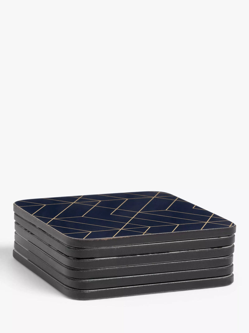 John Lewis navy gold coasters Deco set of 6 (British brand)