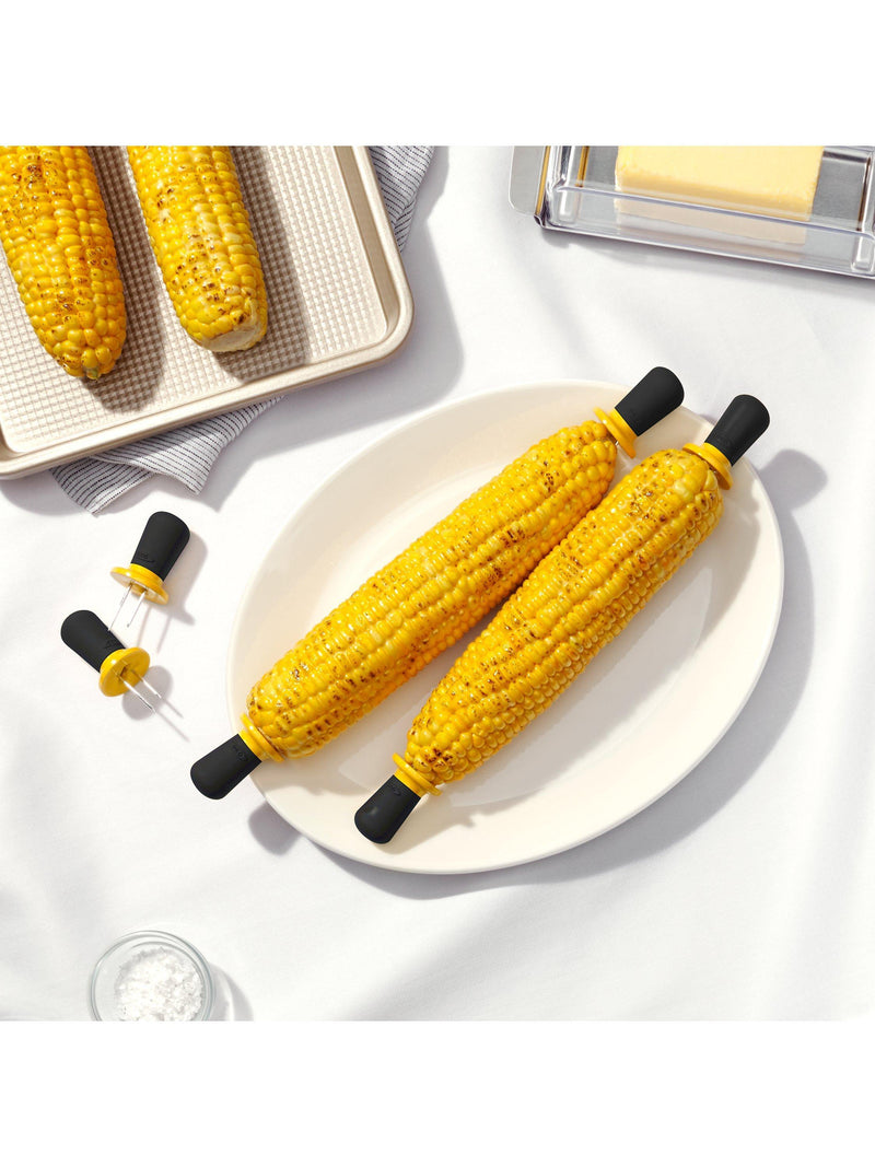 OXO Yellow/Black corn cob holders set of 8, imported from the UK