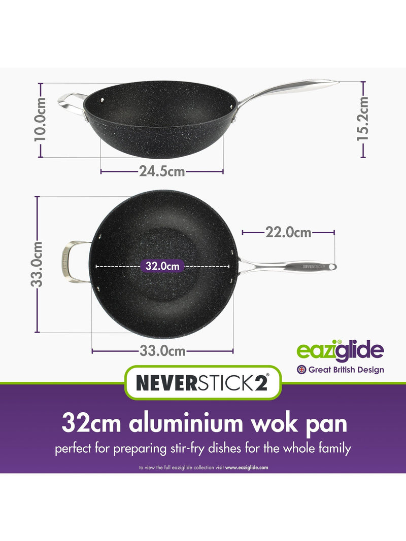 Eaziglide Neverstick2 non-stick open wok 32cm - British product
