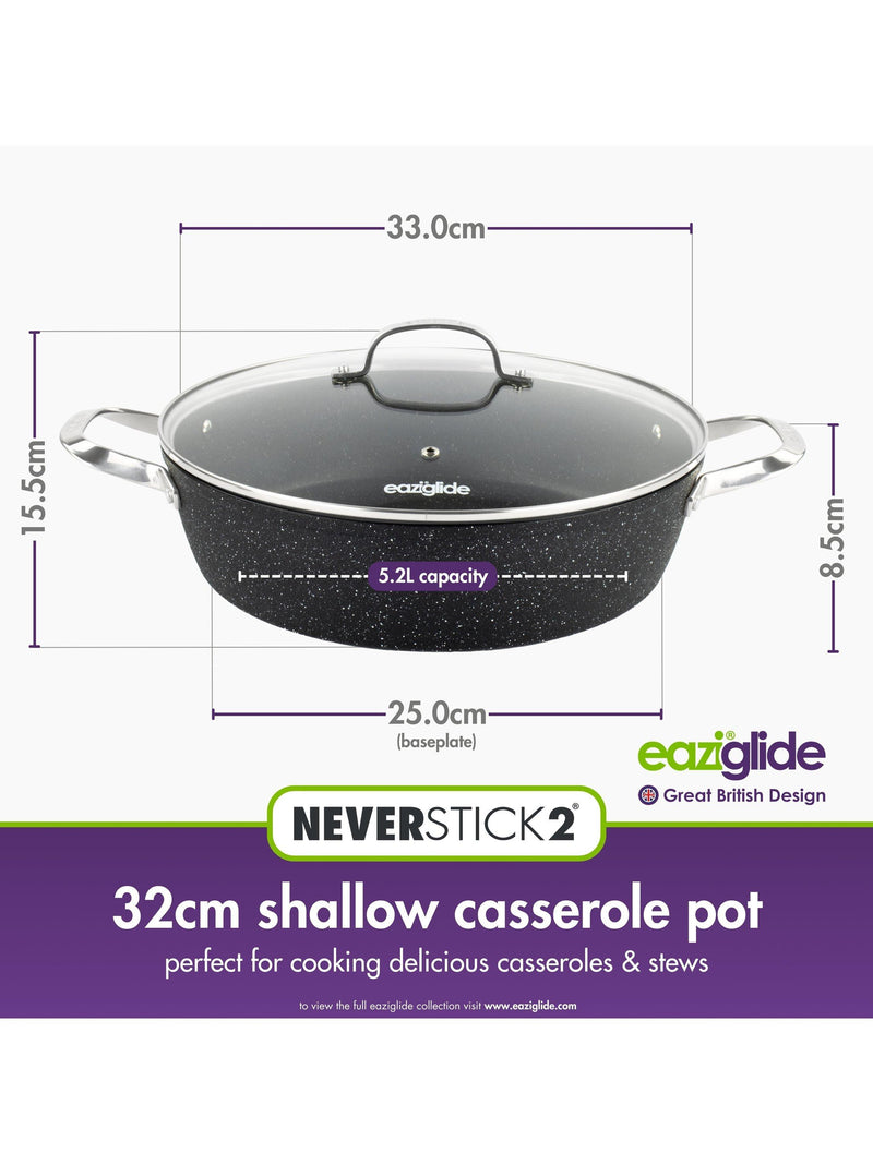 Eaziglide Neverstick2 Aluminium Non-Stick Shallow Casserole 32cm - British product