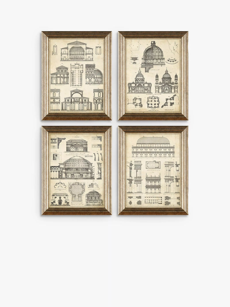 John Lewis vintage architecture framed prints set 4, imported from the UK