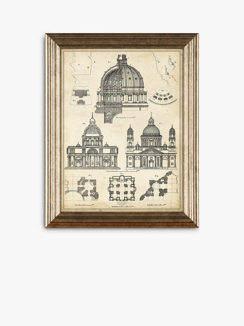 John Lewis vintage architecture framed prints set 4, imported from the UK