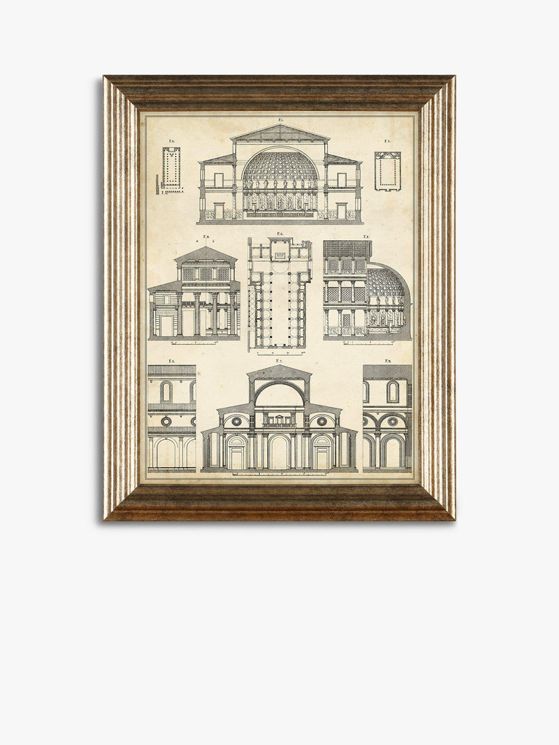 John Lewis vintage architecture framed prints set 4, imported from the UK