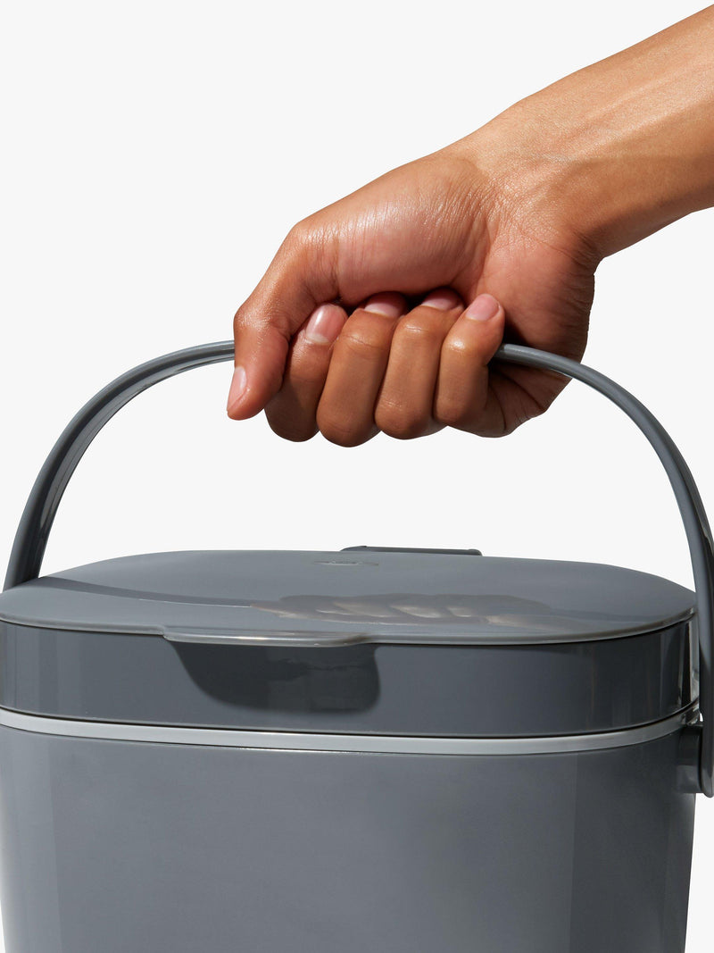 OXO large food waste compost caddy 6.6L in grey and mineral, imported from the UK