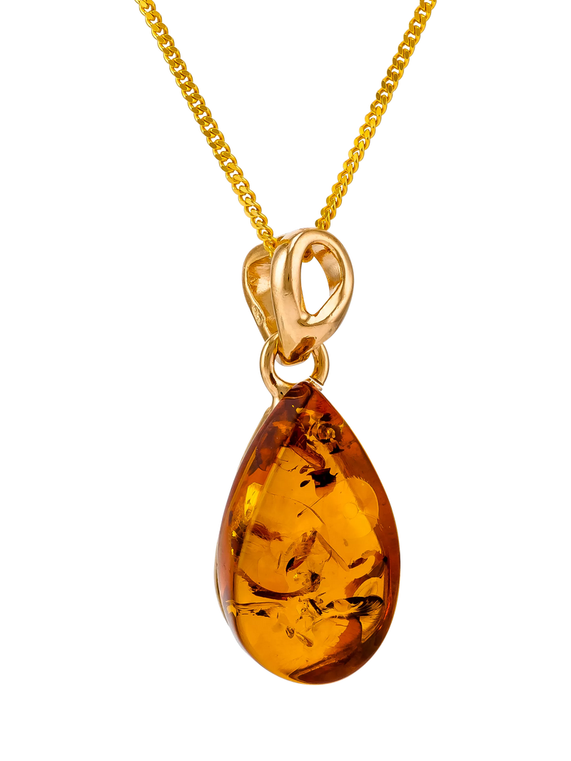 Be-Jewelled teardrop amber pendant necklace gold, imported from the UK
