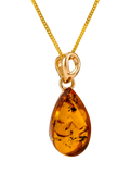 Be-Jewelled teardrop amber pendant necklace gold, imported from the UK