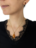 Be-Jewelled teardrop amber pendant necklace gold, imported from the UK