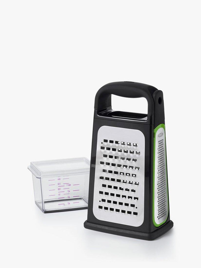 OXO box grater with slicer and zester, imported from the UK
