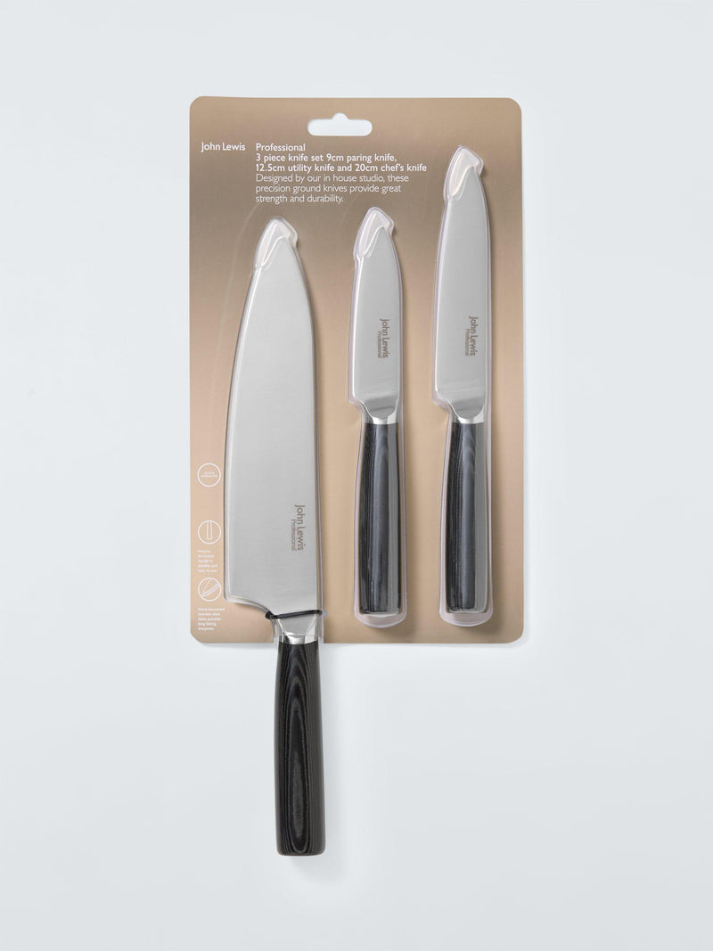 John Lewis kitchen knife set 3 piece stainless steel blades, imported from the UK